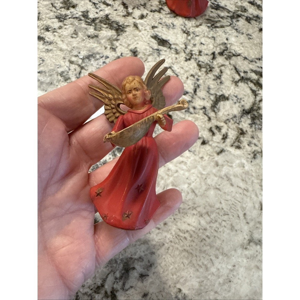 Set of 3 Vintage Celluloid Angels Instruments Red Hong Kong - Picture 11 of 16
